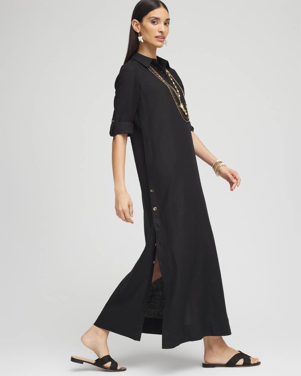 Petite Linen Maxi Shirtdress