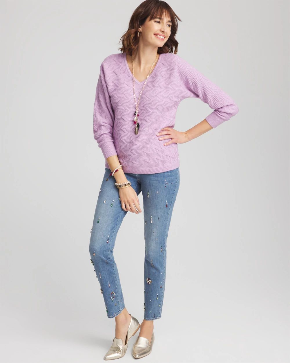 V-Neck Cable-knit Pullover Sweater