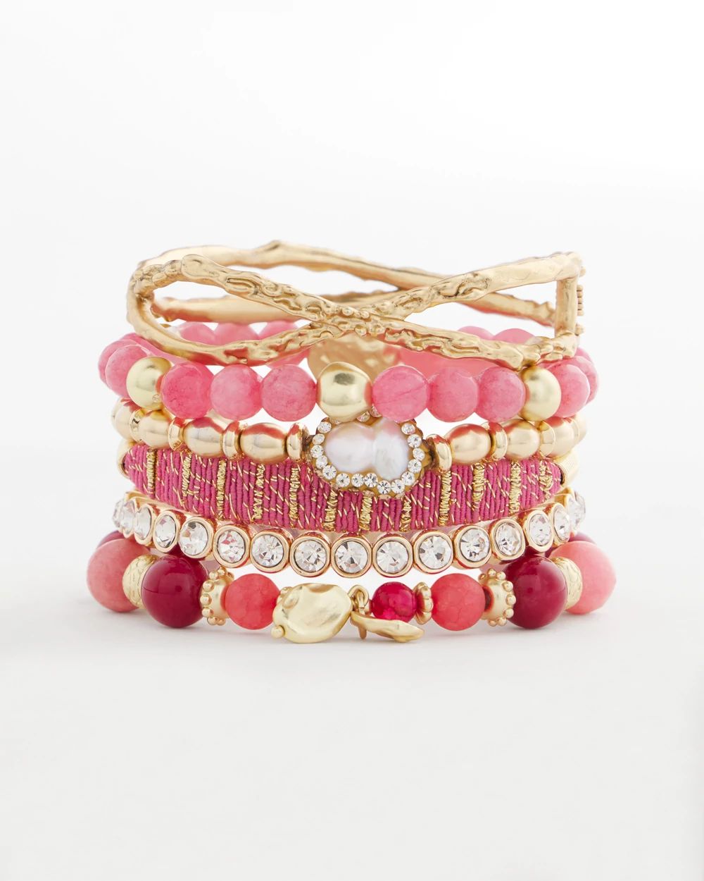 Tonal Pink & Red Beaded Charm Bracelet
