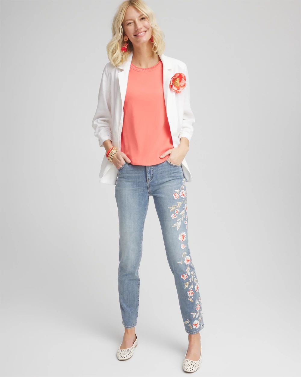 So Slimming® Embroidered Girlfriend Ankle Jeans