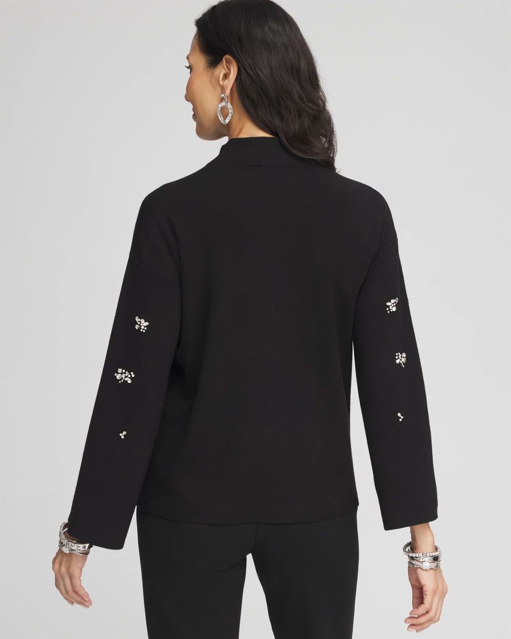 Embellished Mockneck Pullover Sweater