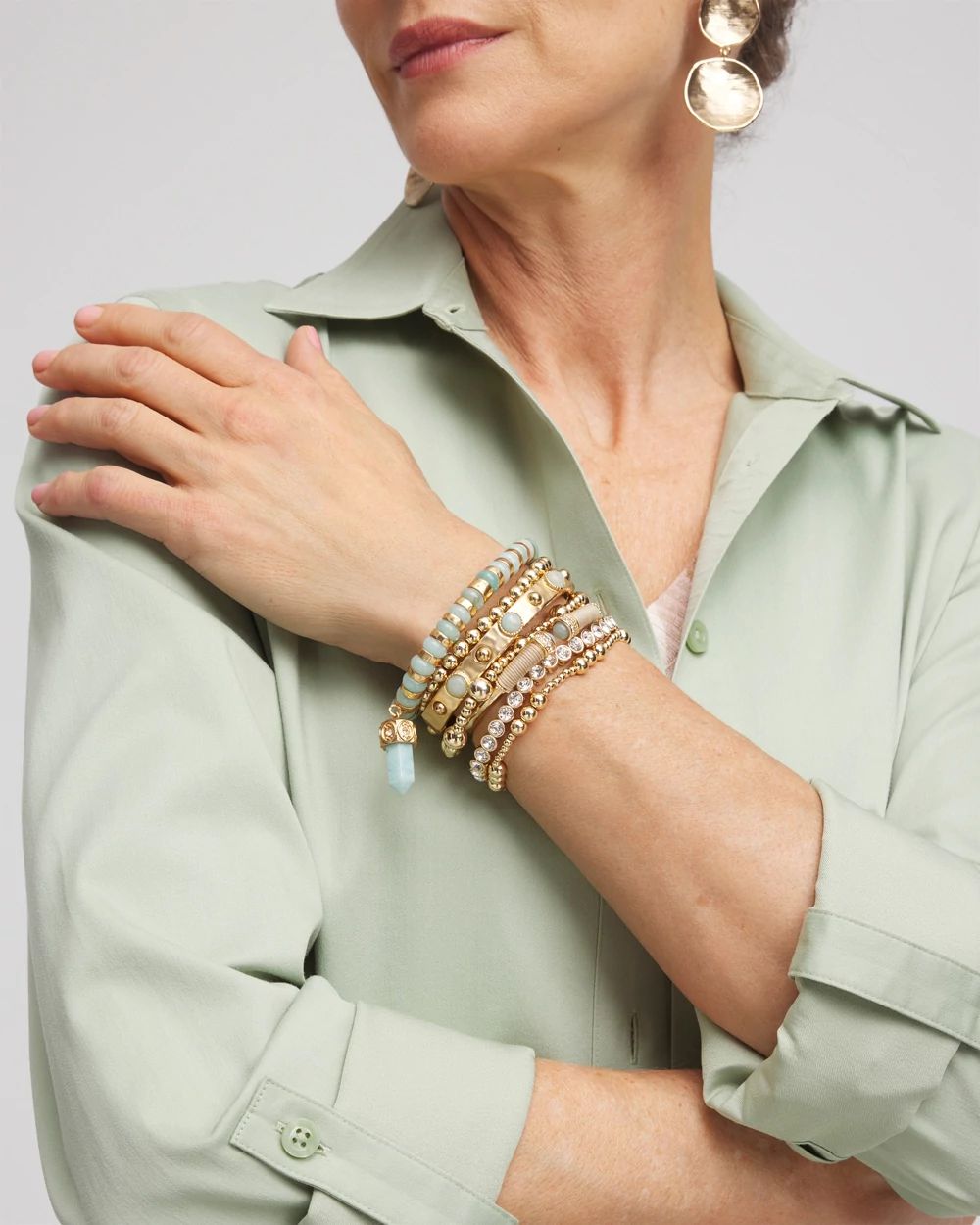 Gold-tone Small Bead Stretch Bracelet