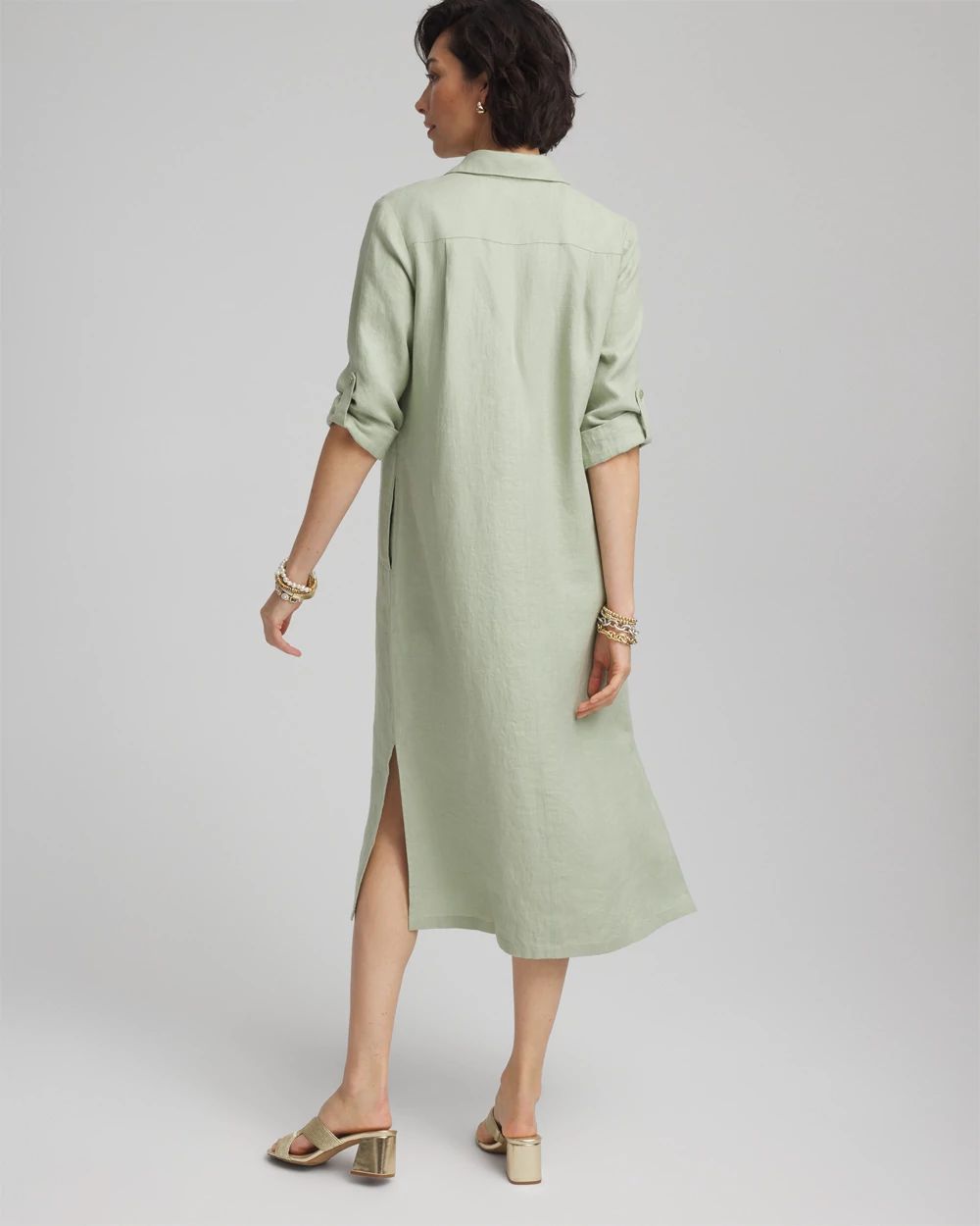 Petite Linen Embellished Midi Shirt Dress