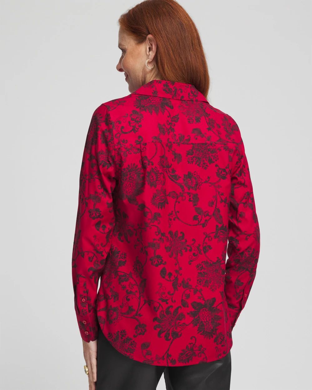 No Iron™ Red & Black Floral Shirt