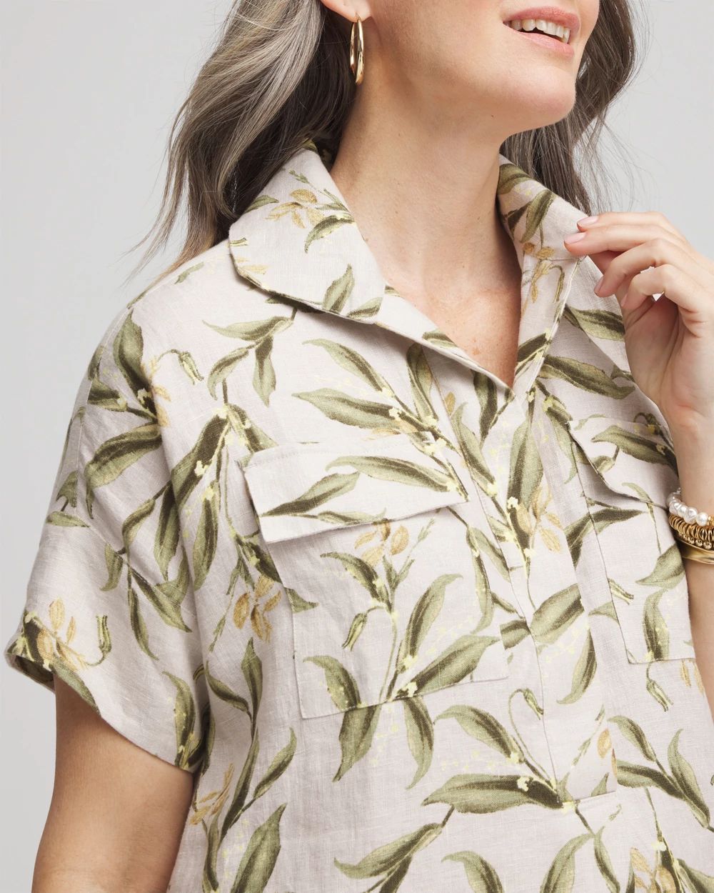 Leaf Print Linen Shirtdress