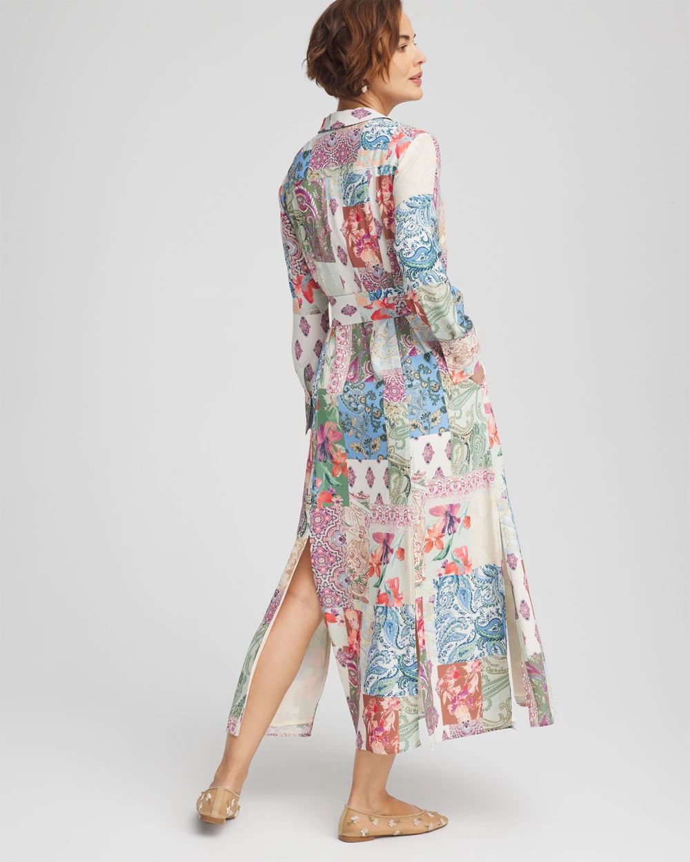 Petite Belted Paisley Patch Maxi Shirtdress