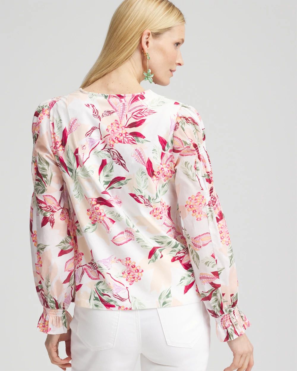 Pima Floral Smocked Long Sleeve Tee
