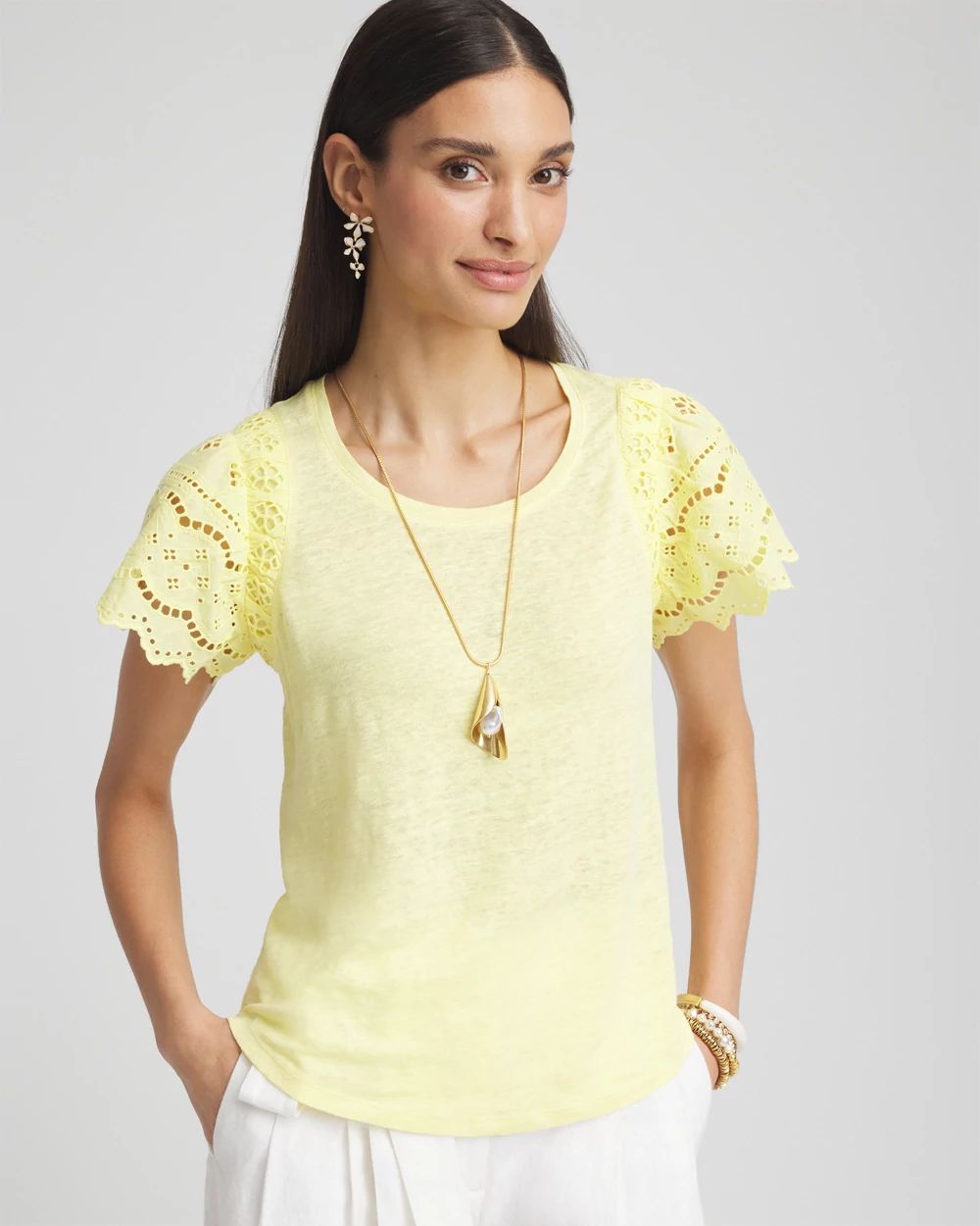 Linen Embroidered Lace Tee