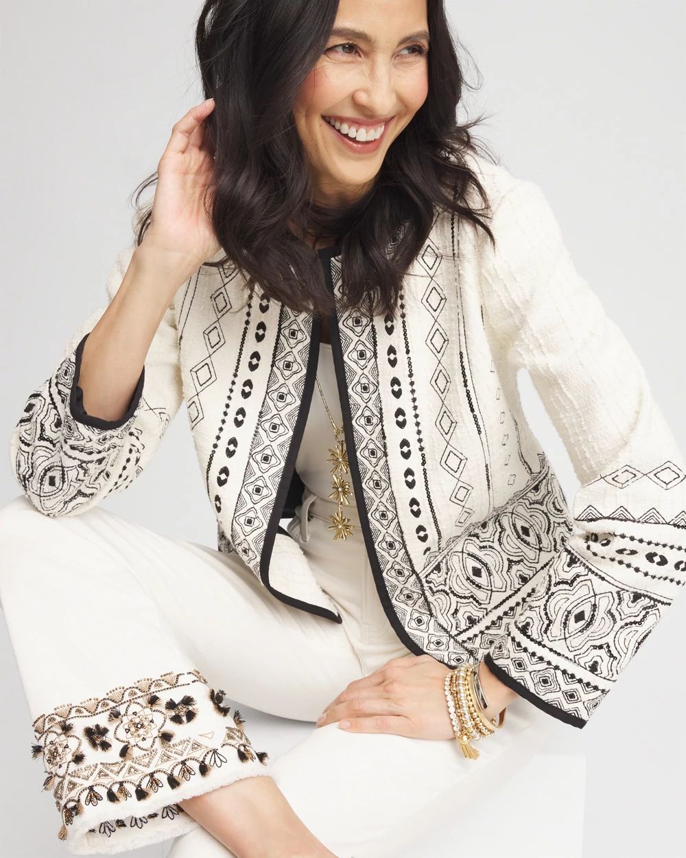 Embroidered Jacquard Tweed Jacket