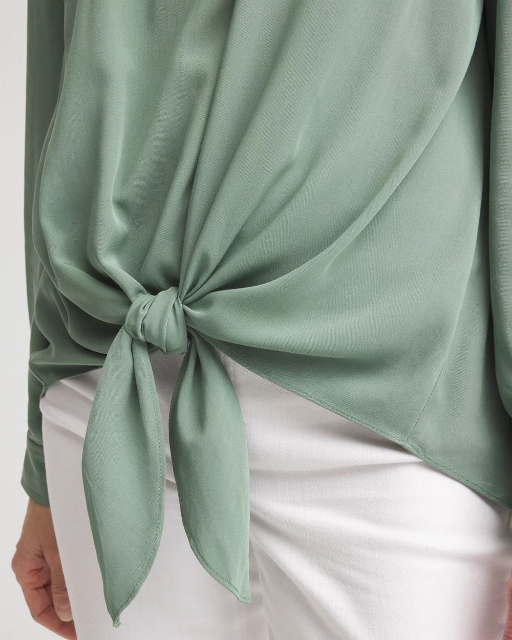 Silk Blend Tie-Front Pullover Top