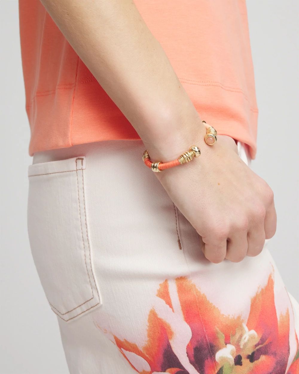 Aventurine Stone Raffia-Wrapped Cuff