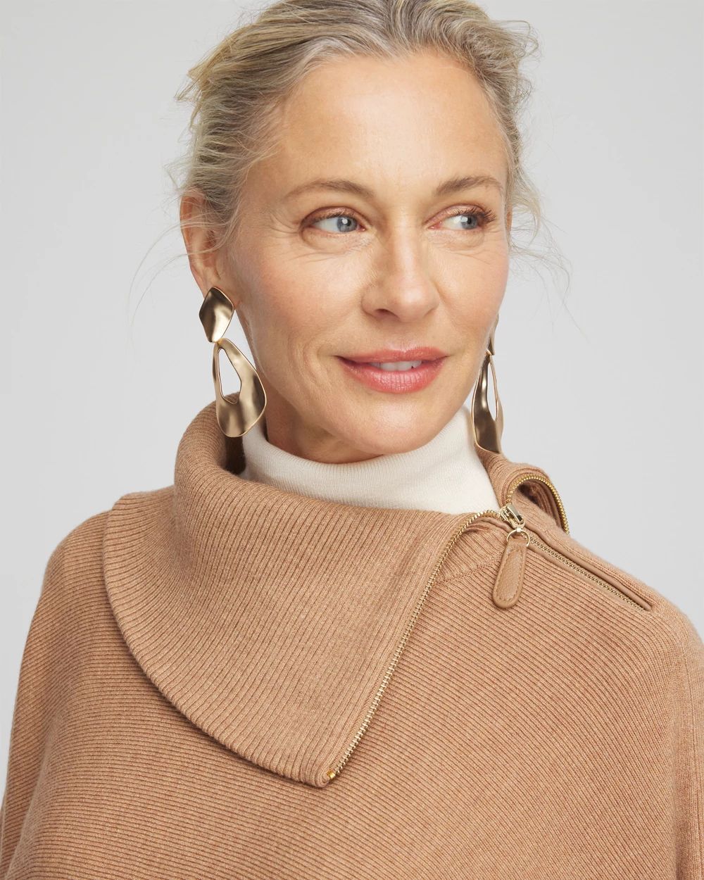 Split Neck Sweater Poncho