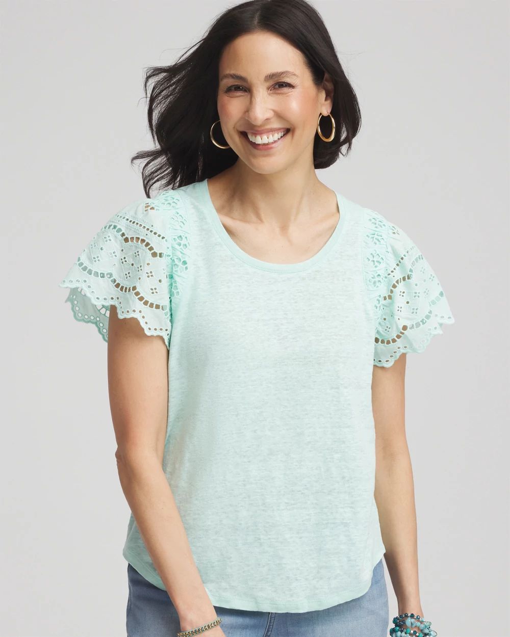 Linen Embroidered Lace Tee