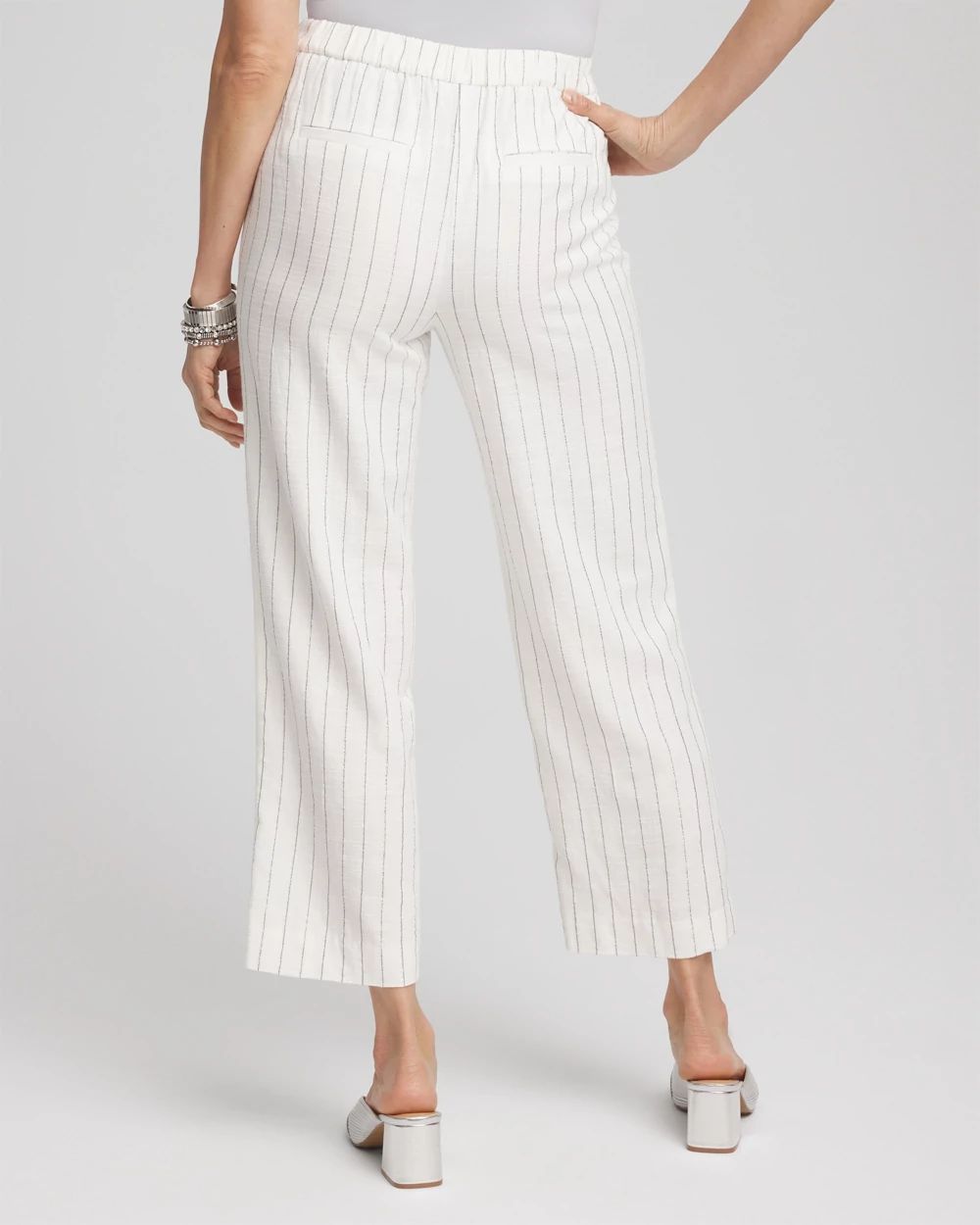 Metallic Striped Straight Cropped Pants