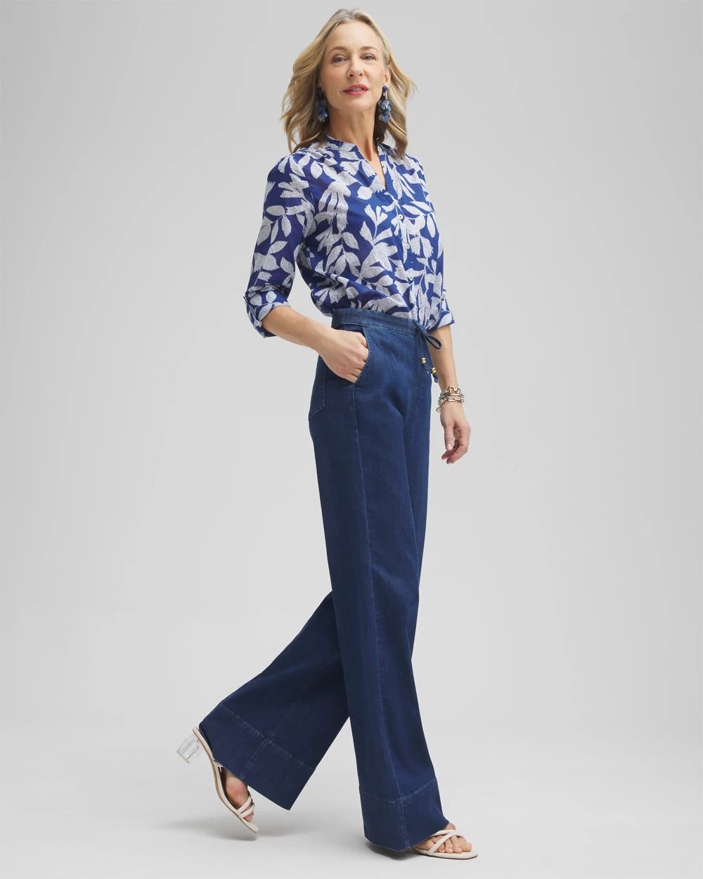 Pull-on Drawstring Wide Leg Jean
