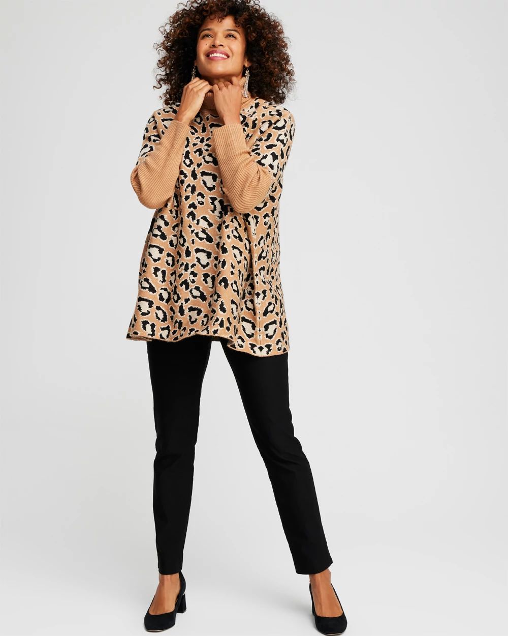 Animal Print Turtleneck Pullover Sweater