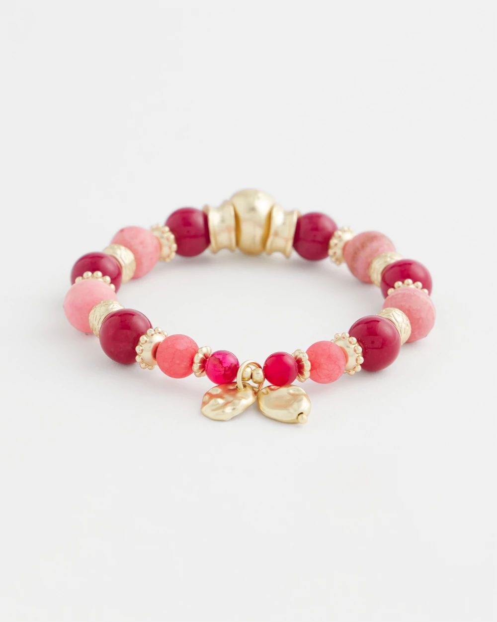 Tonal Pink & Red Beaded Charm Bracelet