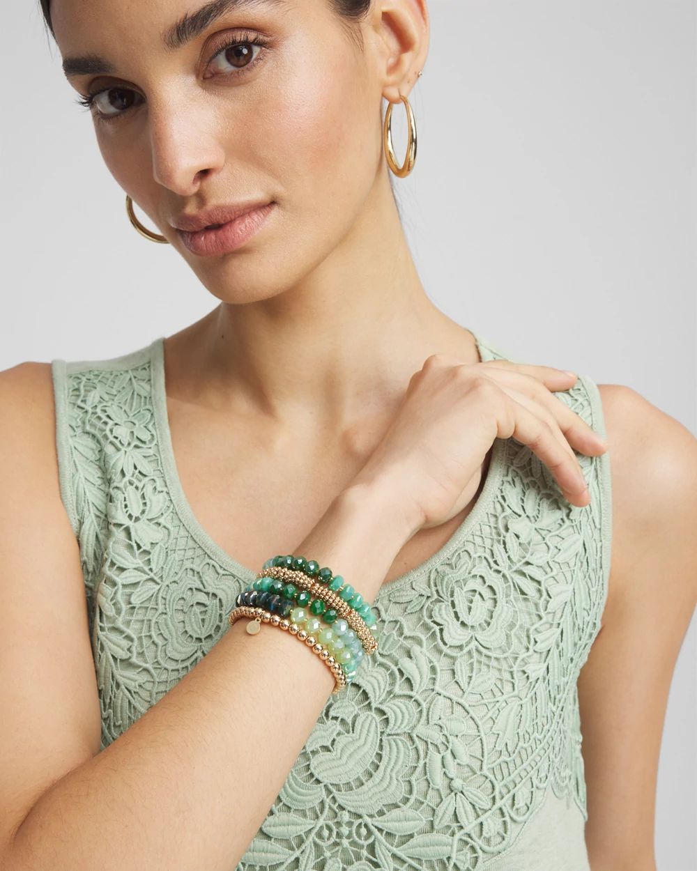 Green & Gold Stretch Set of Five Bracelets