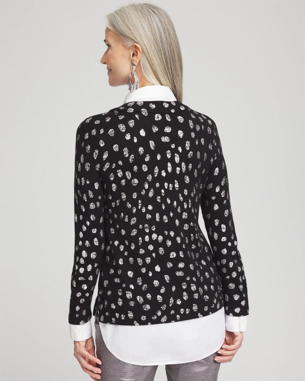 Foil Spotted Built-In Shirt Knit Sweater