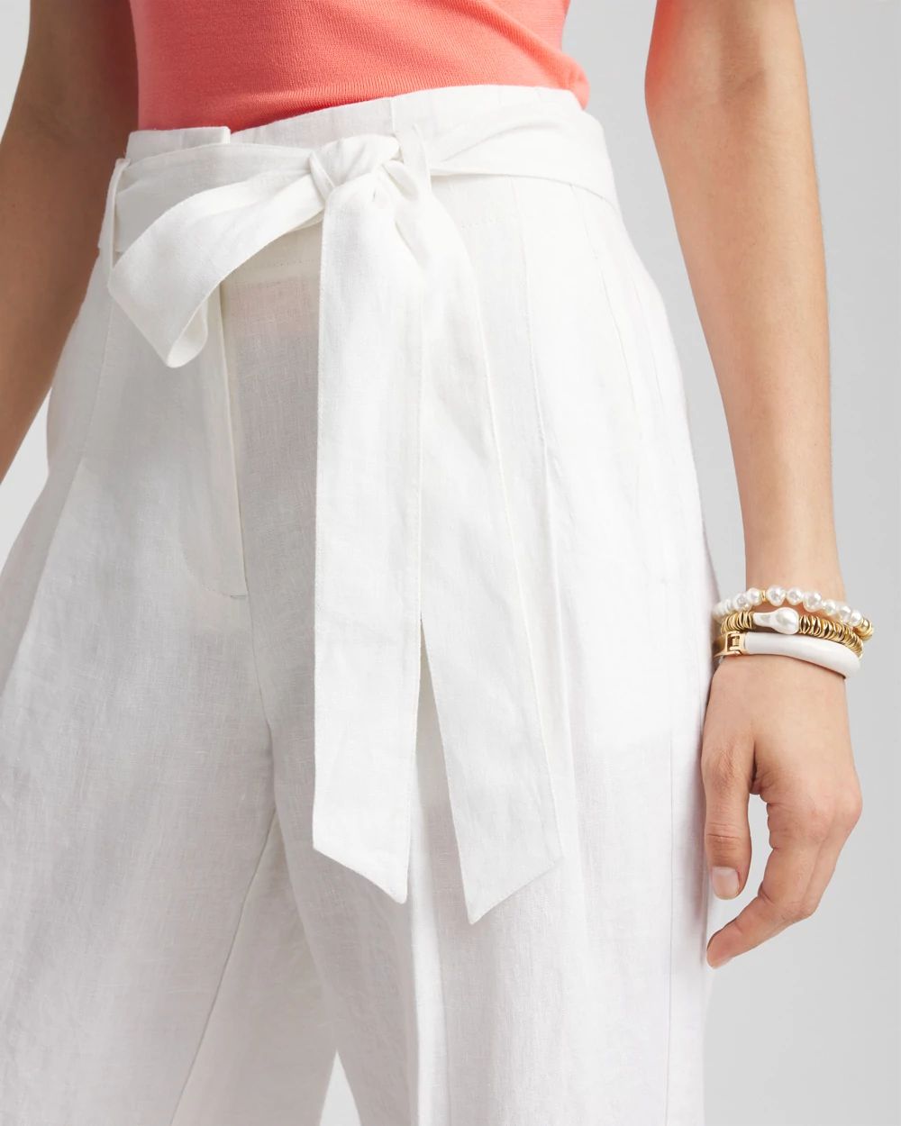 Petite Belted Pleated Wide-Leg Linen Pants