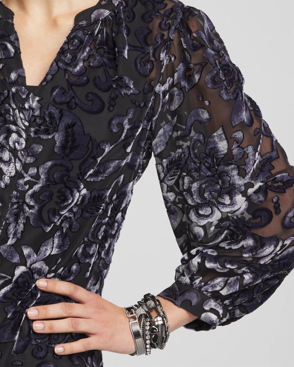 Velvet Blouson Sleeve Blouse