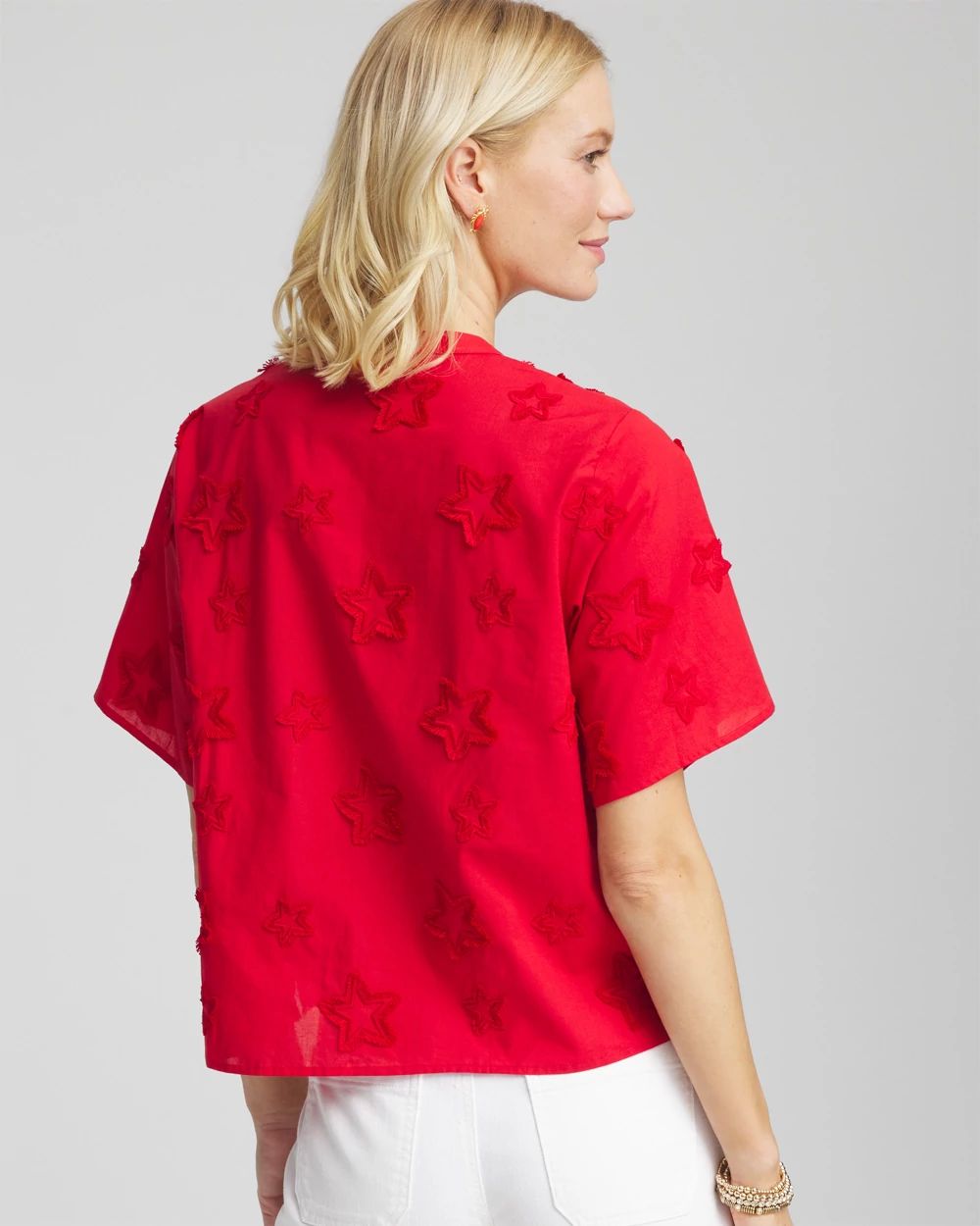 Embroidered Star Split Neck Blouse