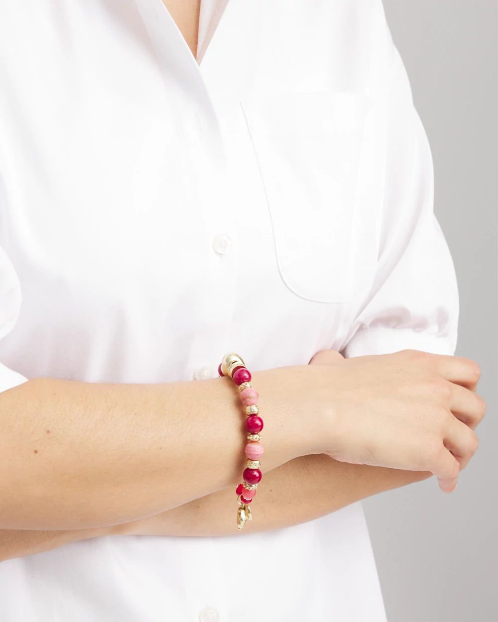 Tonal Pink & Red Beaded Charm Bracelet