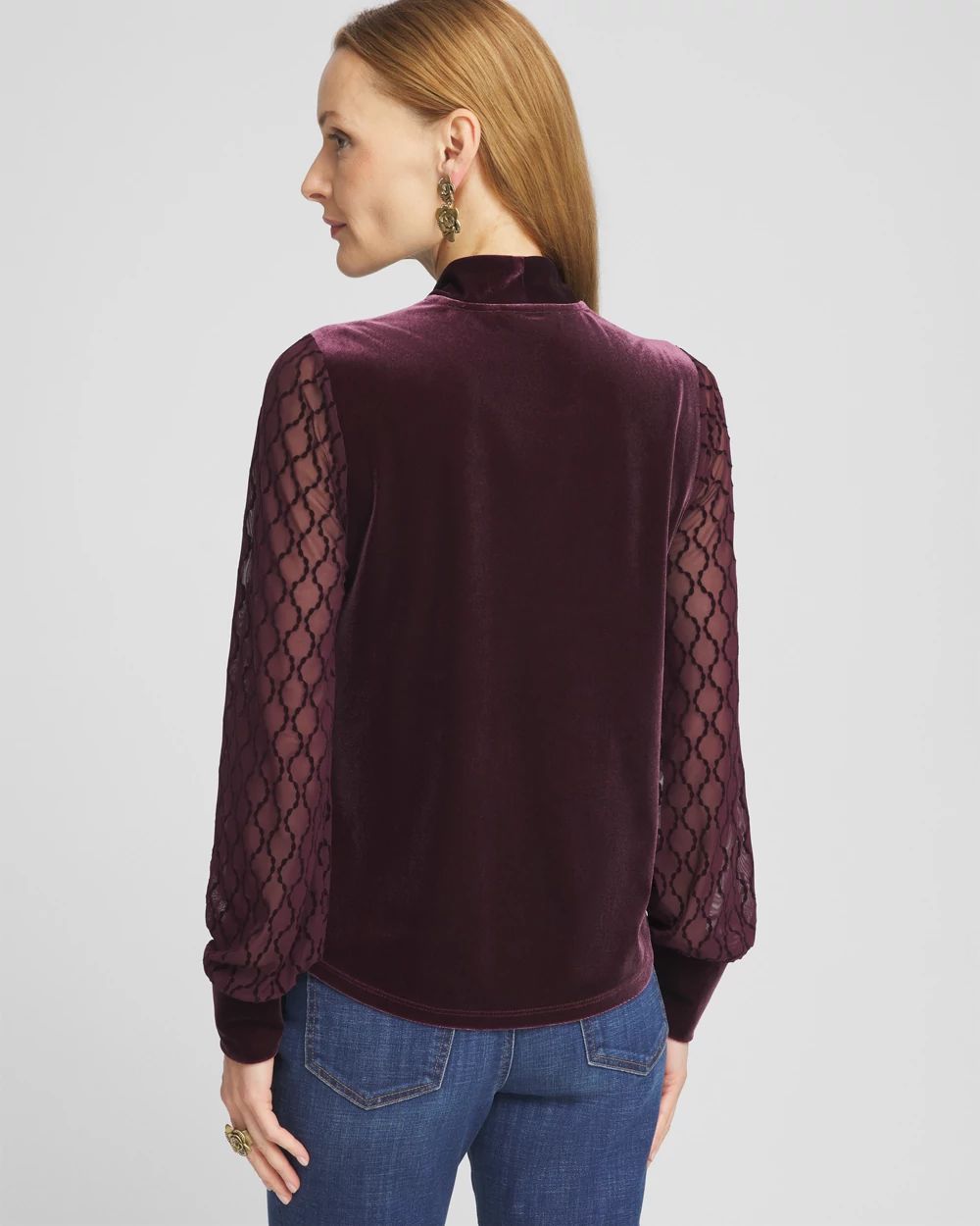 Velvet V-neck Long Sleeve Top