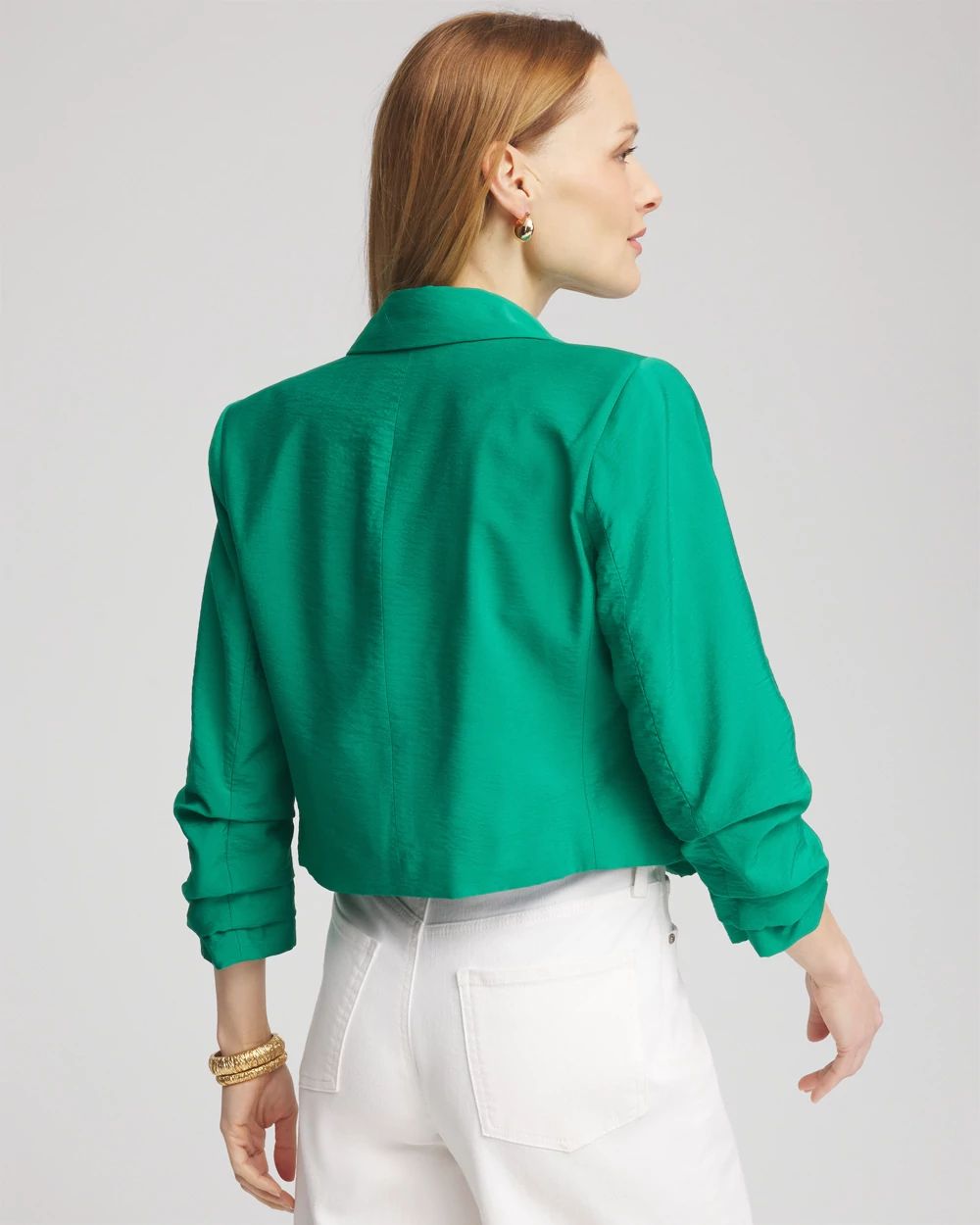 Cropped Ruched Sleeve Blazer