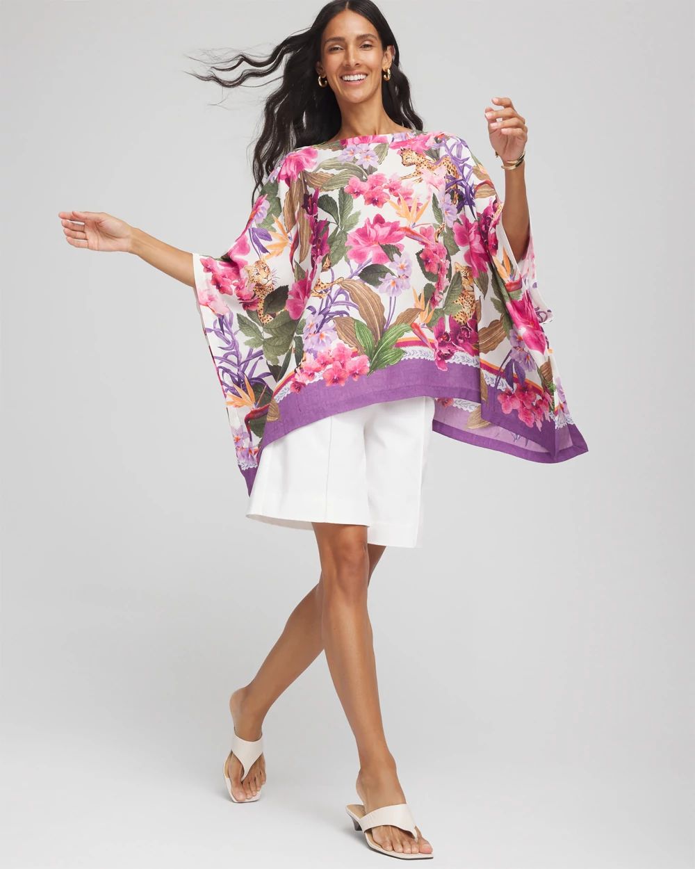 Floral-Print Poncho
