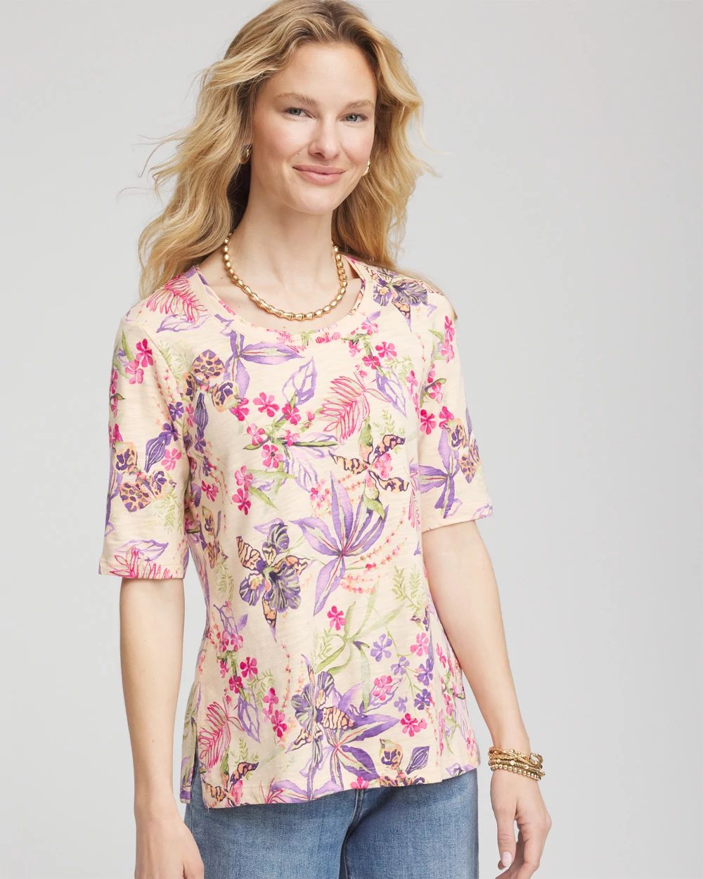 Tropical Floral Elbow-Sleeve Tee