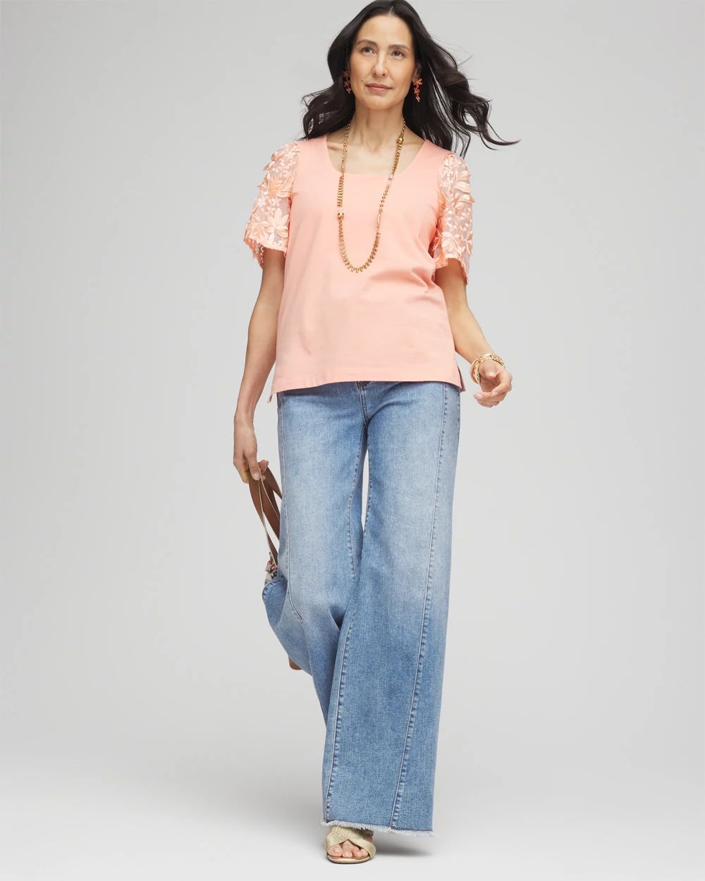 Floral Sleeved Square-Neck Tee