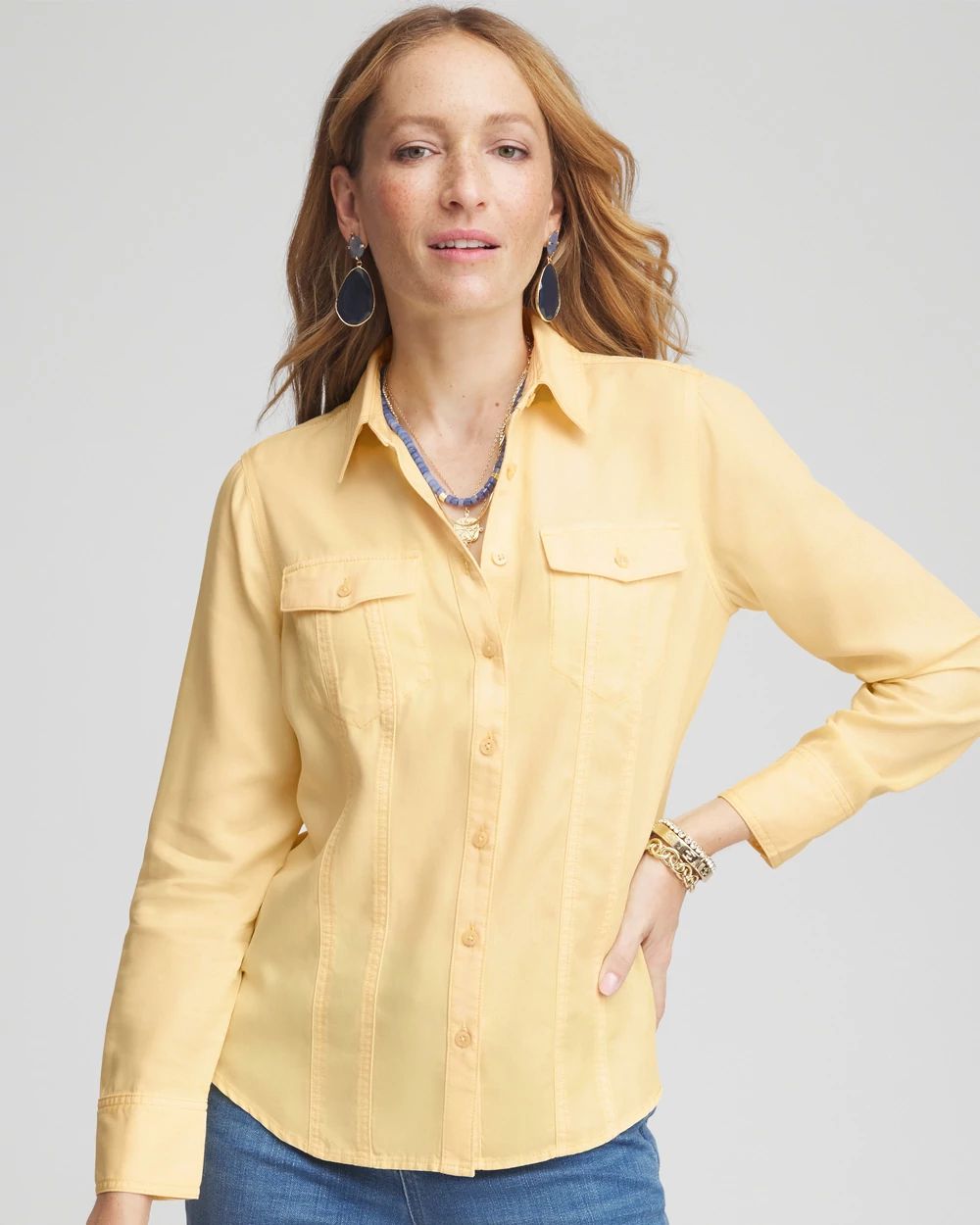 Split Cuff Denim Pocket Shirt