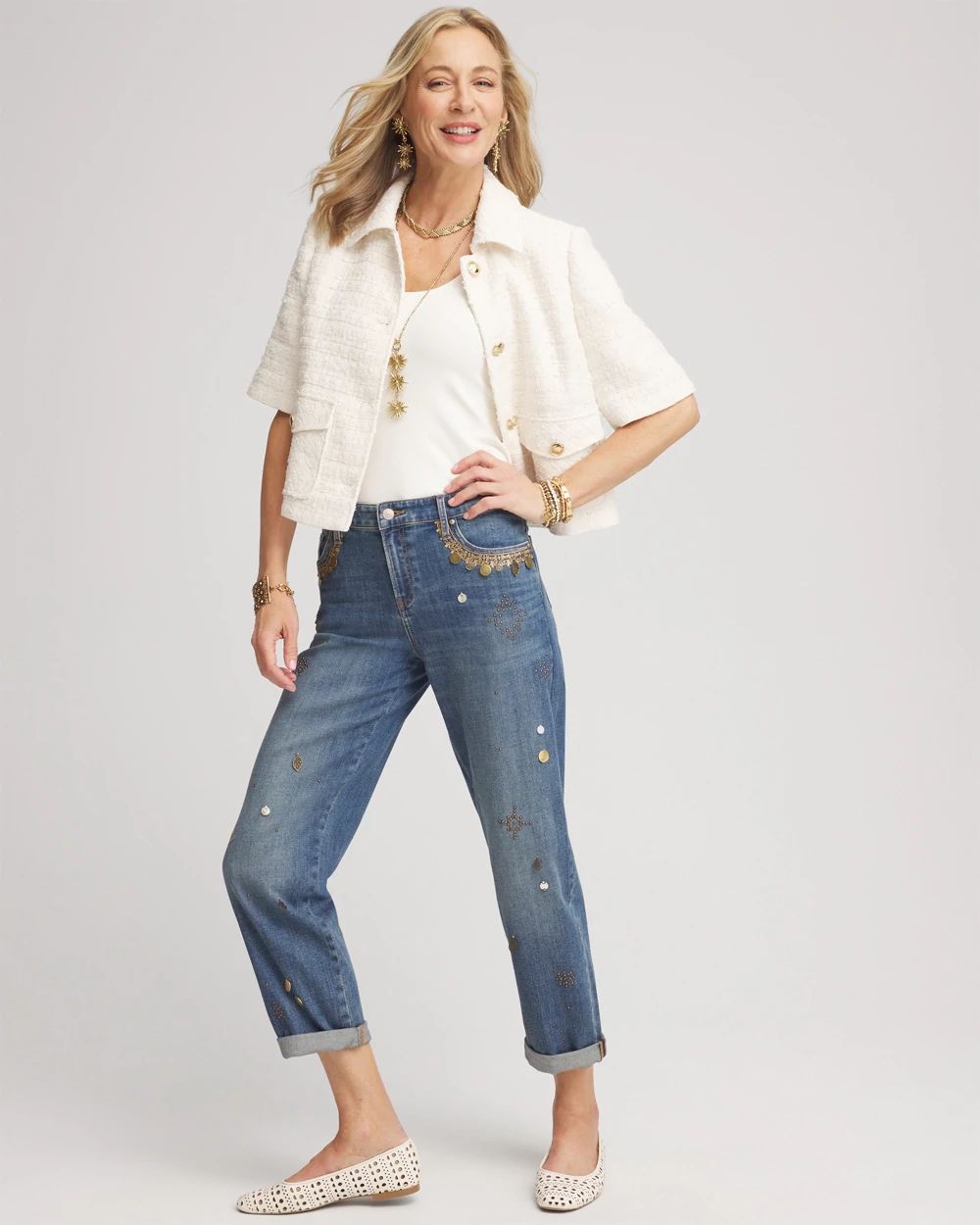 Embellished Cropped Jeans