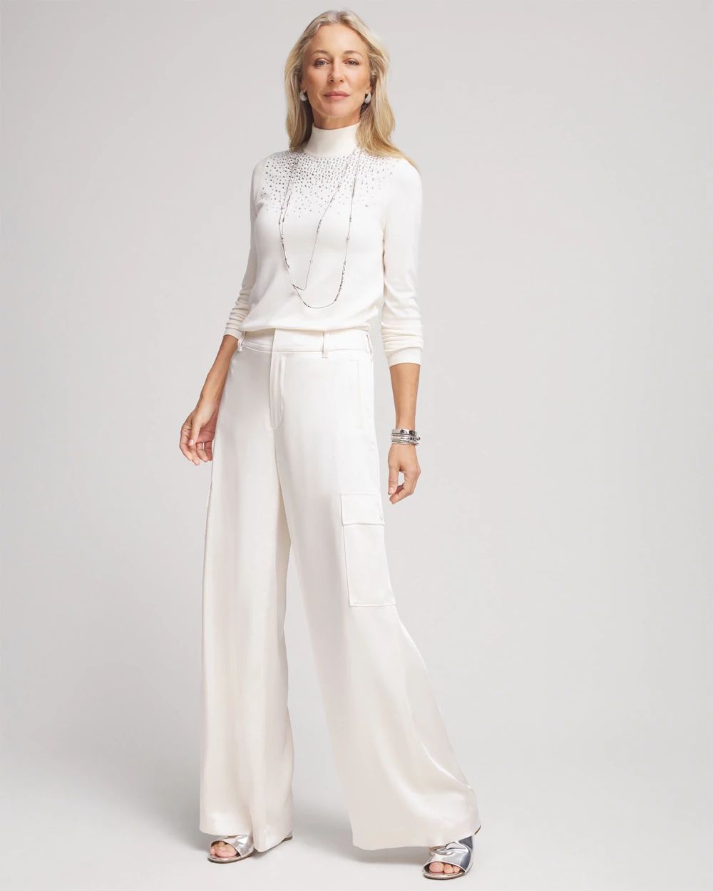 Satin Wide Leg Cargo Pants