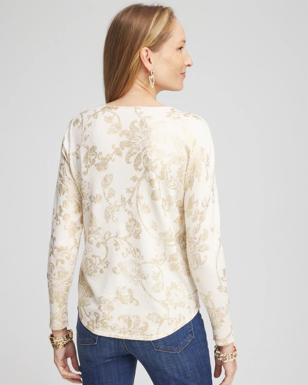Foiled V-Neck Pullover Sweater