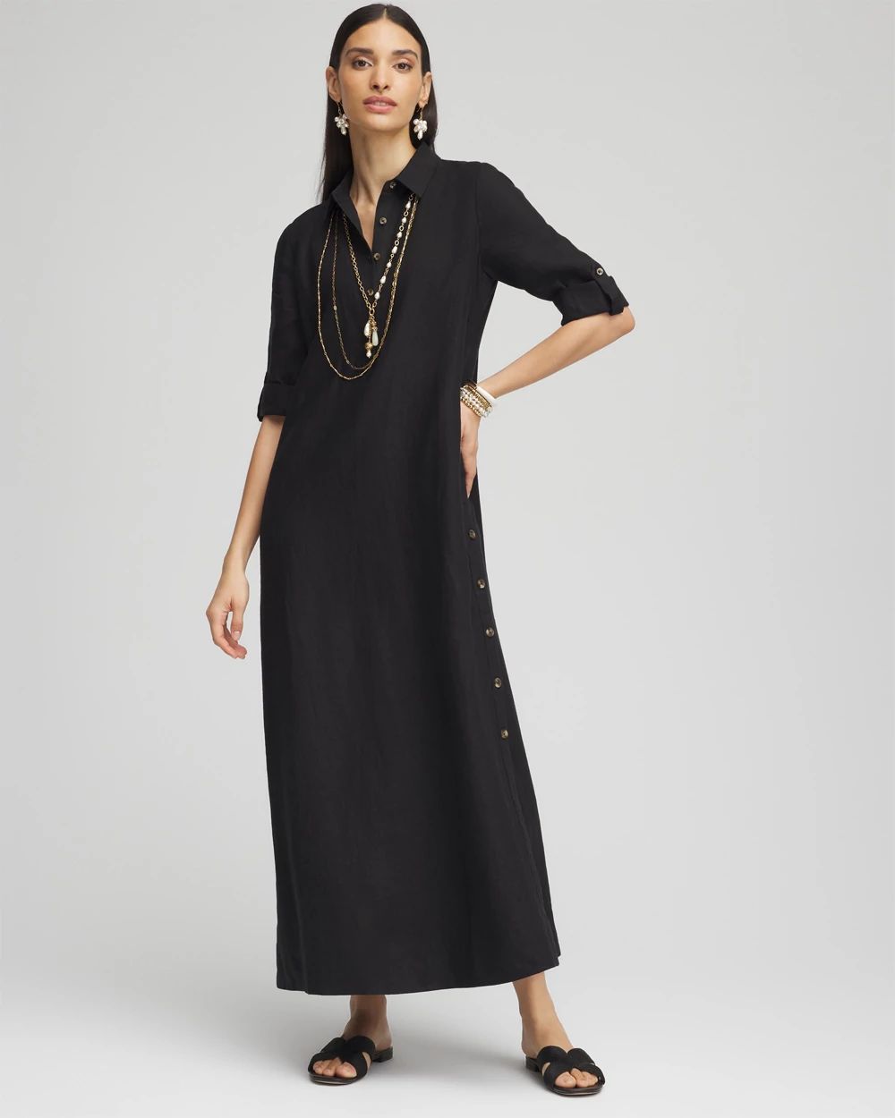 Petite Linen Maxi Shirtdress