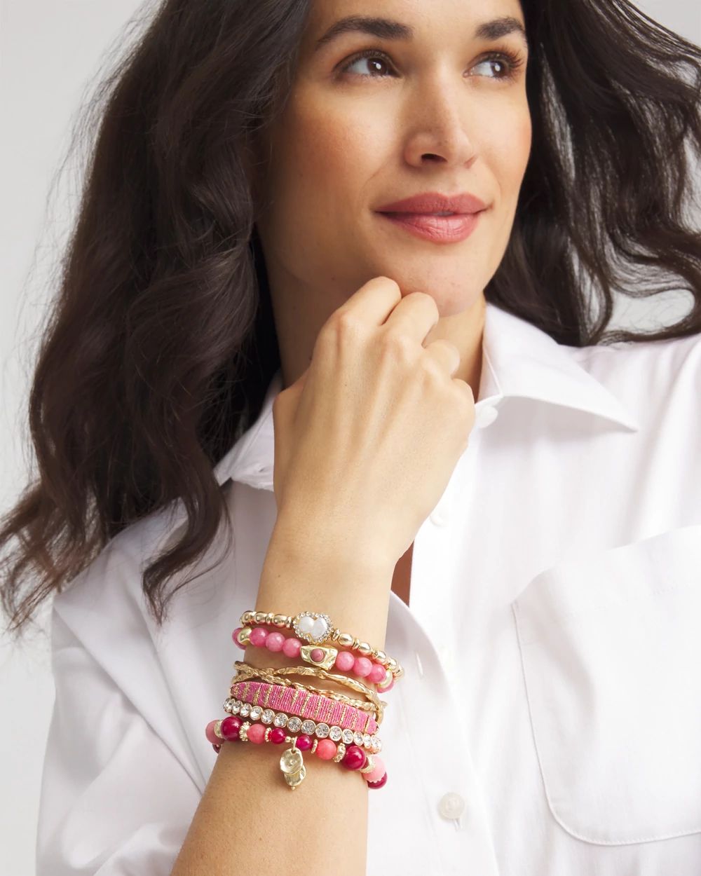 Tonal Pink & Red Beaded Charm Bracelet