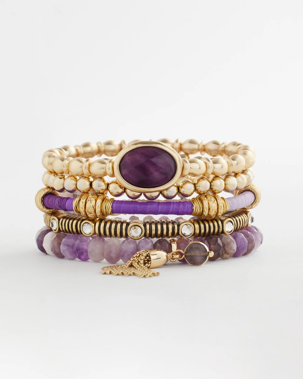 Faceted Amethyst Stone Beaded Charm Bracelet