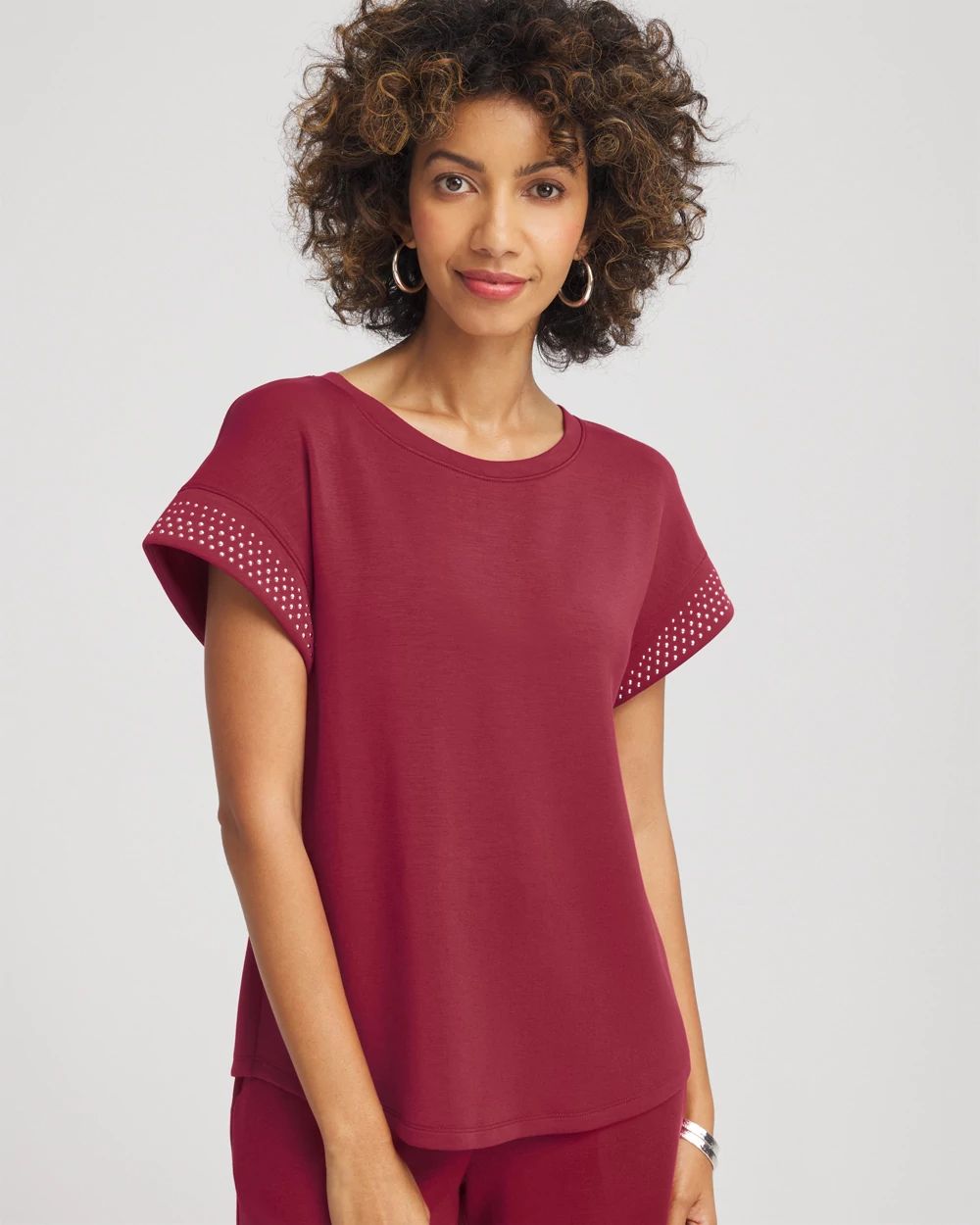 Zenergy® Scuba Embellished Short-Sleeve Top