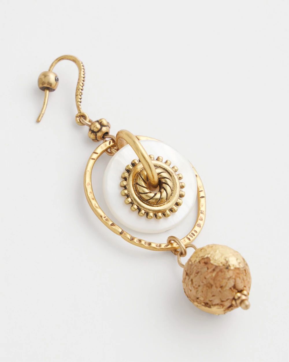 White & Gold Medallion Drop Earrings