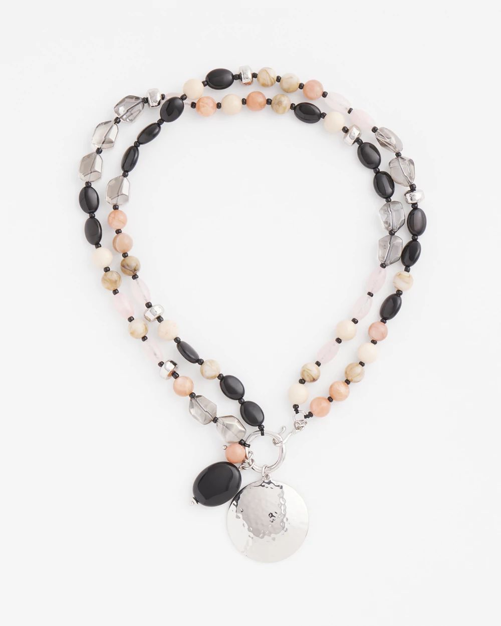 Silver Tone Beaded Charm Necklace