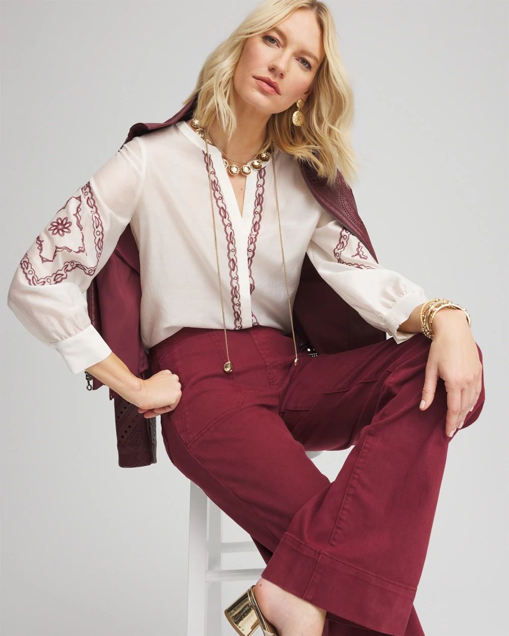 Tencel-Blend Embroidered Blouse