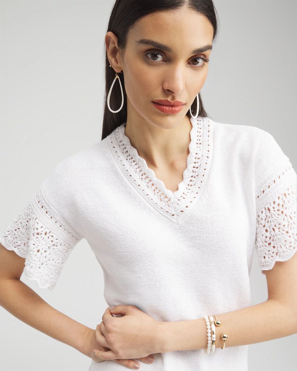 Pointelle Knit Pullover Sweater