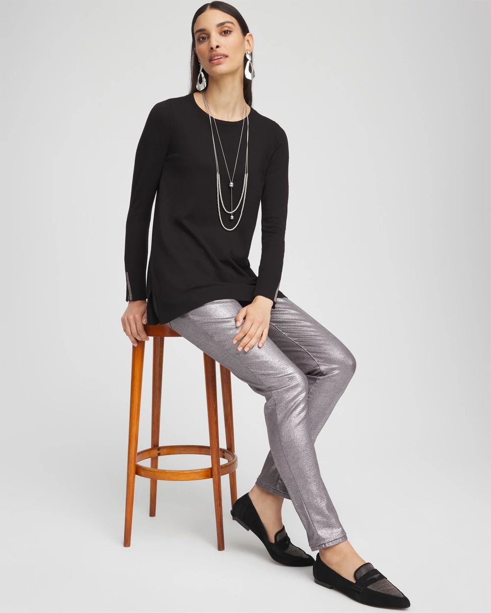 Embellished Crew Neck Sweater Tunic