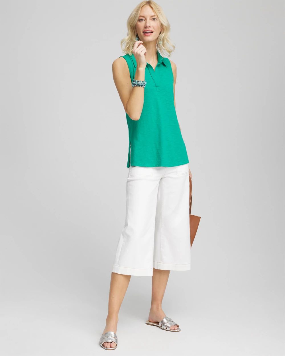 Slub Sleeveless Collared Tunic