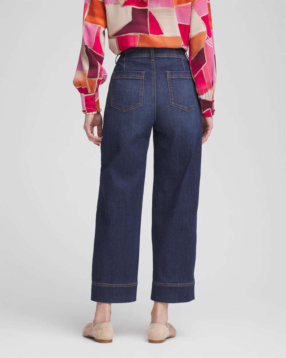 Pull-On Wide-Leg Cropped Jeans
