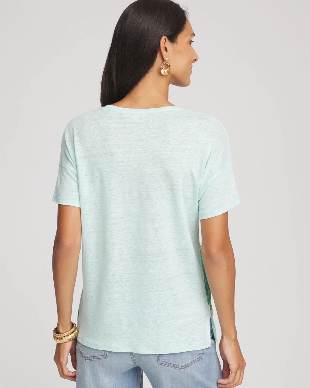 Linen Embellished Parrot Easy Tee