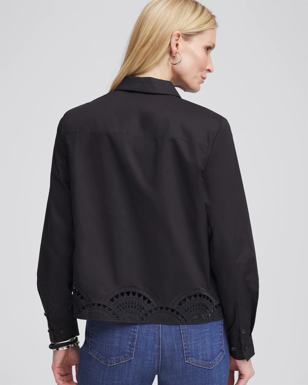 Poplin Embroidered-Hem Shirt