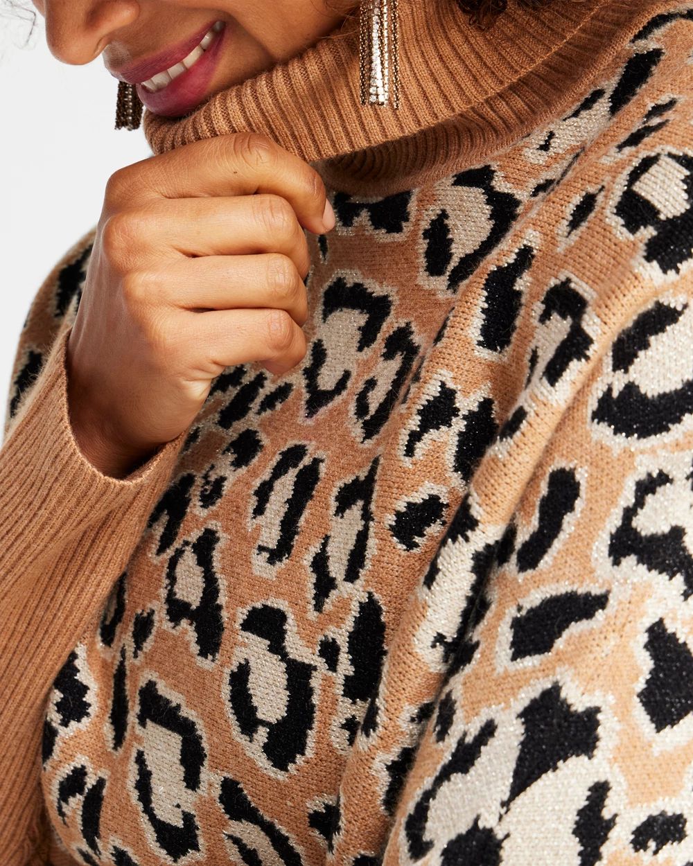 Animal Print Turtleneck Pullover Sweater